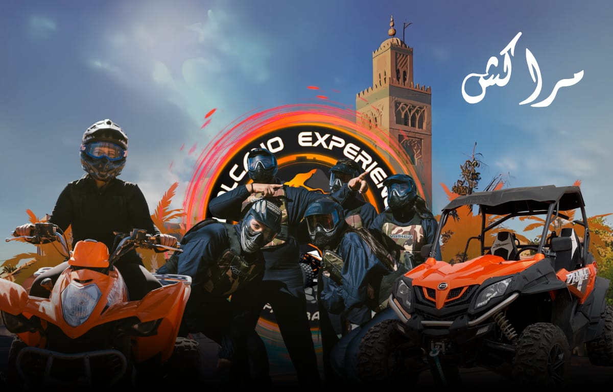 People enjoying paintball, quad biking, and buggy rides near Jamaa El Fna in Marrakech with Volcano Experience
