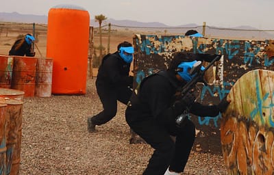 playing paintball inside the game area in Marrakech